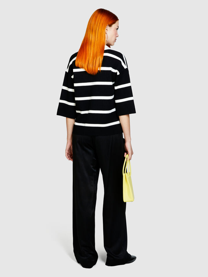 Satin pants - women's palazzo trousers - Black | Sisley image number 3